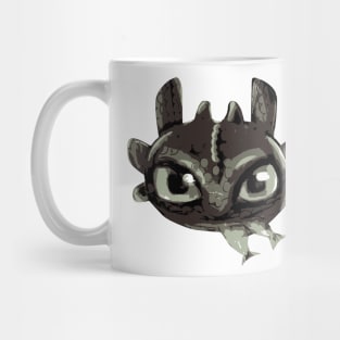 Chibi Black Dragon With Green Eyes Eating Fish - Eyesasdaggers Mug